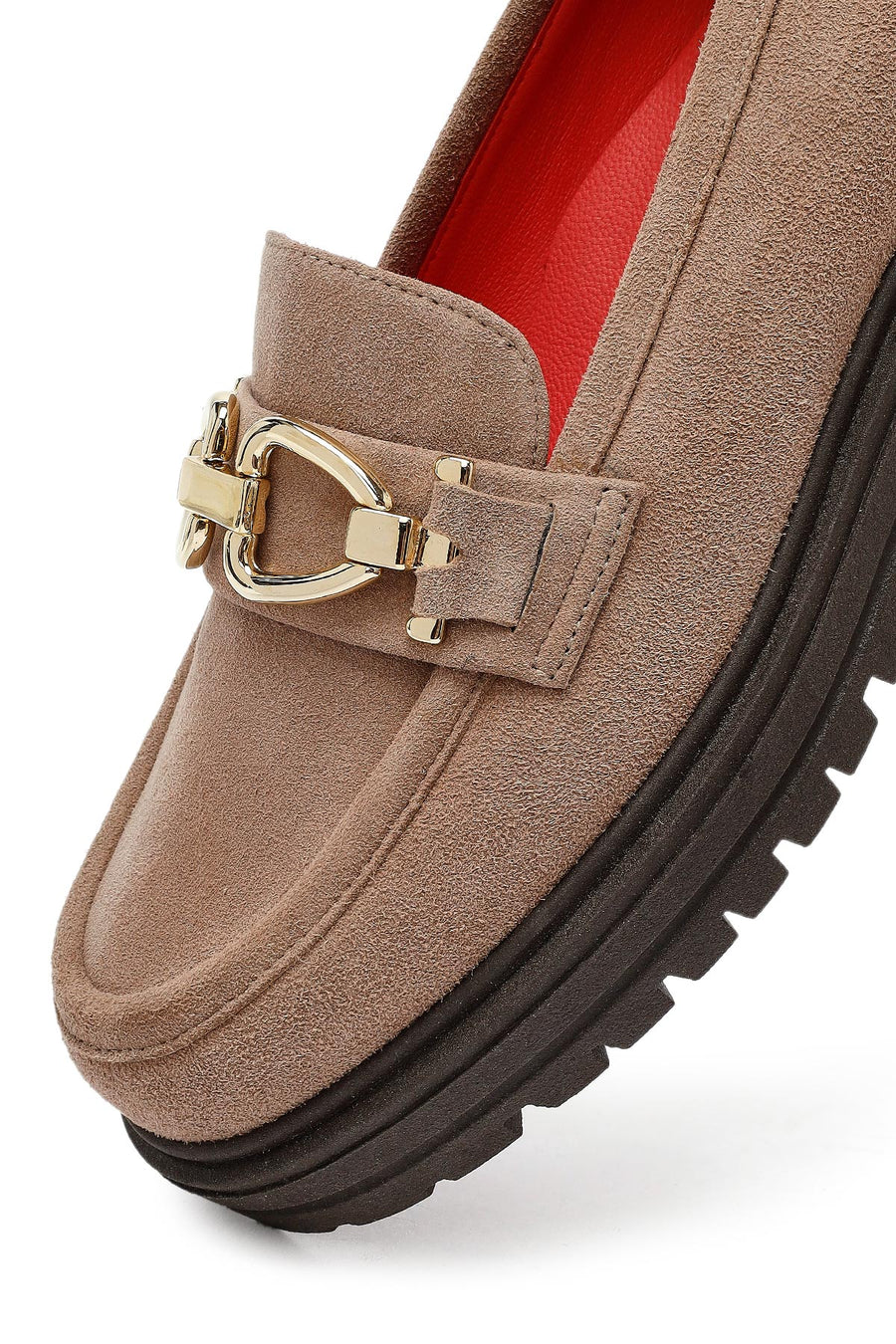 Woman Suede with Mink Buckle Leather Masculine Loafer