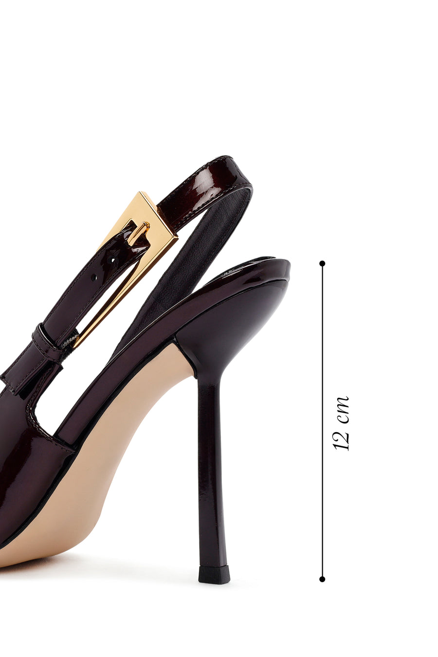 Woman Burgundy Open Back High Thin Heel Patent Leather Leather Shoe