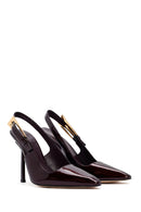 Woman Burgundy Open Back High Thin Heel Patent Leather Leather Shoe | Derimod