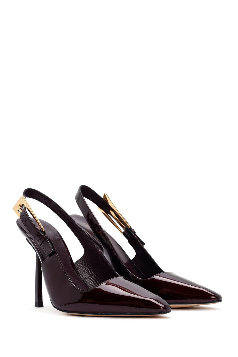 Woman Burgundy Open Back High Thin Heel Patent Leather Leather Shoe