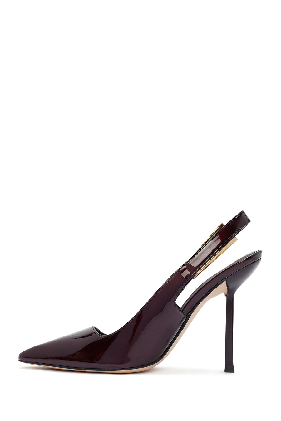 Woman Burgundy Open Back High Thin Heel Patent Leather Leather Shoe