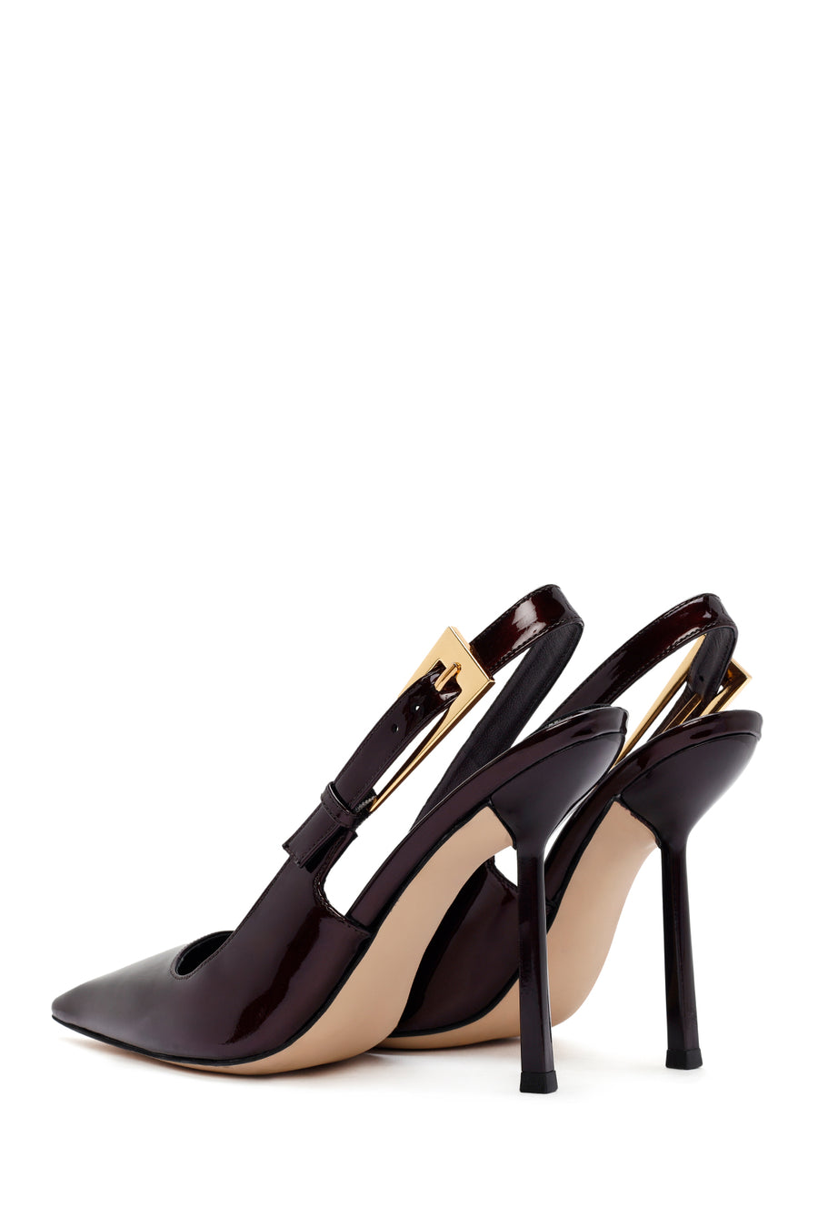 Woman Burgundy Open Back High Thin Heel Patent Leather Leather Shoe