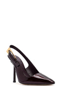 Woman Burgundy Open Back High Thin Heel Patent Leather Leather Shoe | Derimod