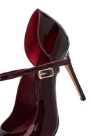 Woman Burgundy Buckled High Thin Heel Patent Leather Leather Shoe | Derimod