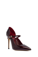 Woman Burgundy Buckled High Thin Heel Patent Leather Leather Shoe | Derimod