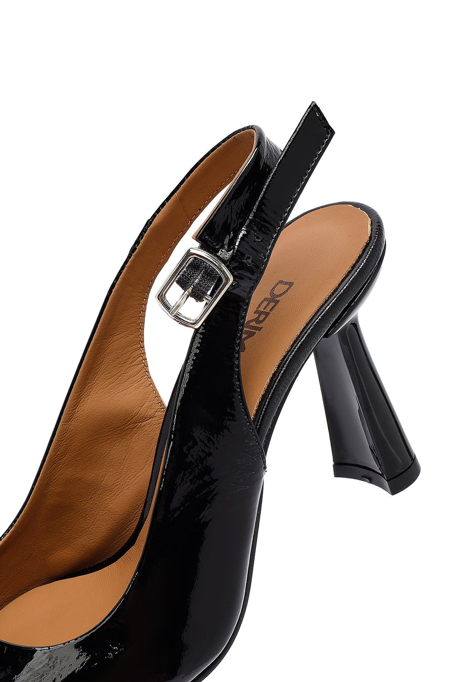 Woman Black Slingback Chunky Heel Leather Shoe