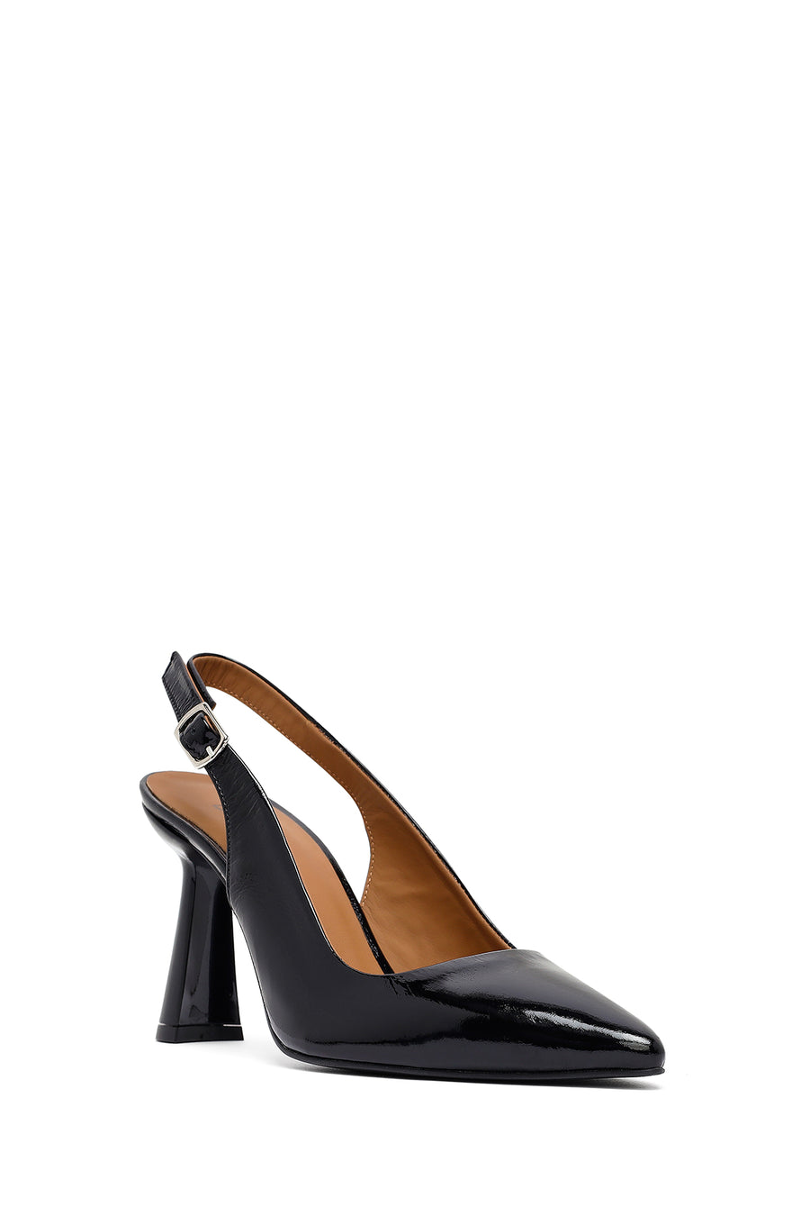 Woman Black Slingback Chunky Heel Leather Shoe