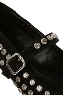 Woman Black Stone Leather Babet | Derimod