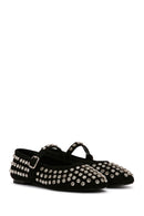 Woman Black Stone Leather Babet | Derimod