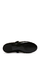 Woman Black Stone Leather Babet | Derimod
