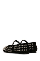 Woman Black Stone Leather Babet | Derimod