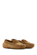 Women's Tan Suede Leather Loafer | Derimod