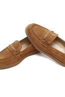 Kadın Taba Tokalı Süet Deri Comfort Loafer | Derimod