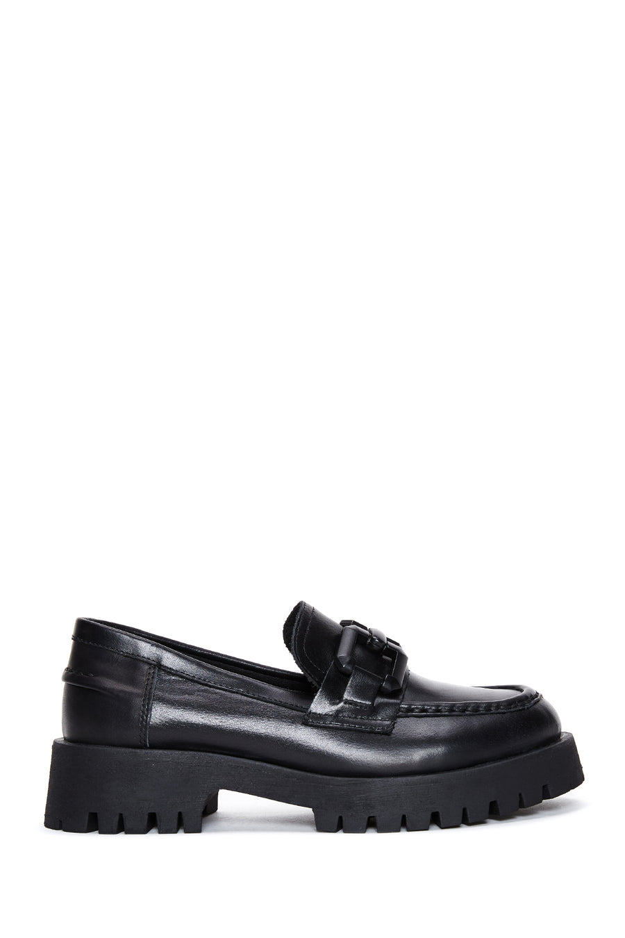 Woman Black Thick Sole Leather Masculine Loafer 25AFD183718 | Derimod
