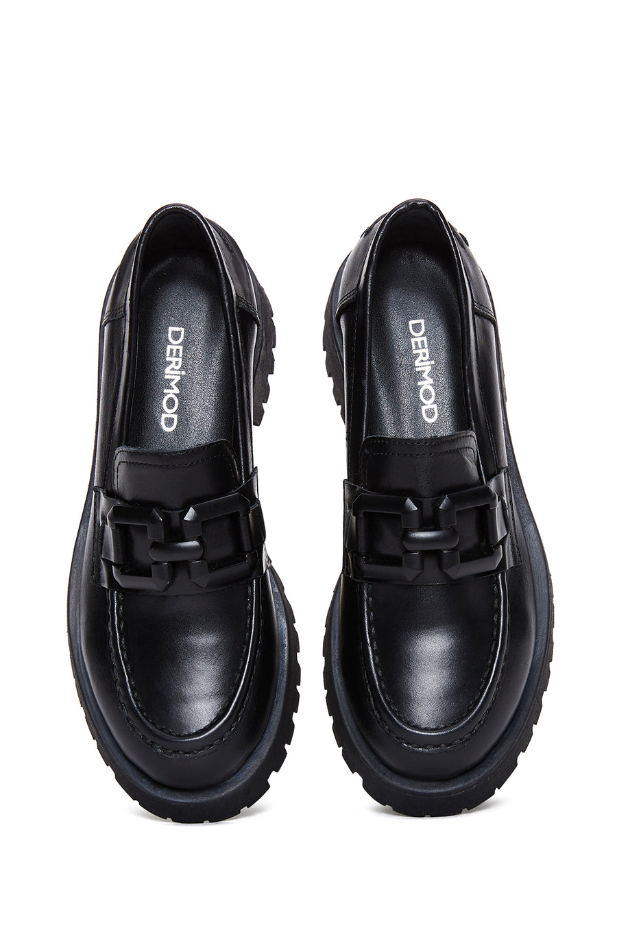 Woman Black Thick Sole Leather Masculine Loafer