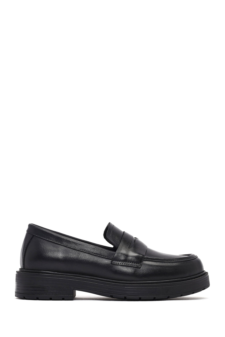 Women's Black Thick-Soled Leather Masculine Loafer 25AFD184718 | Derimod