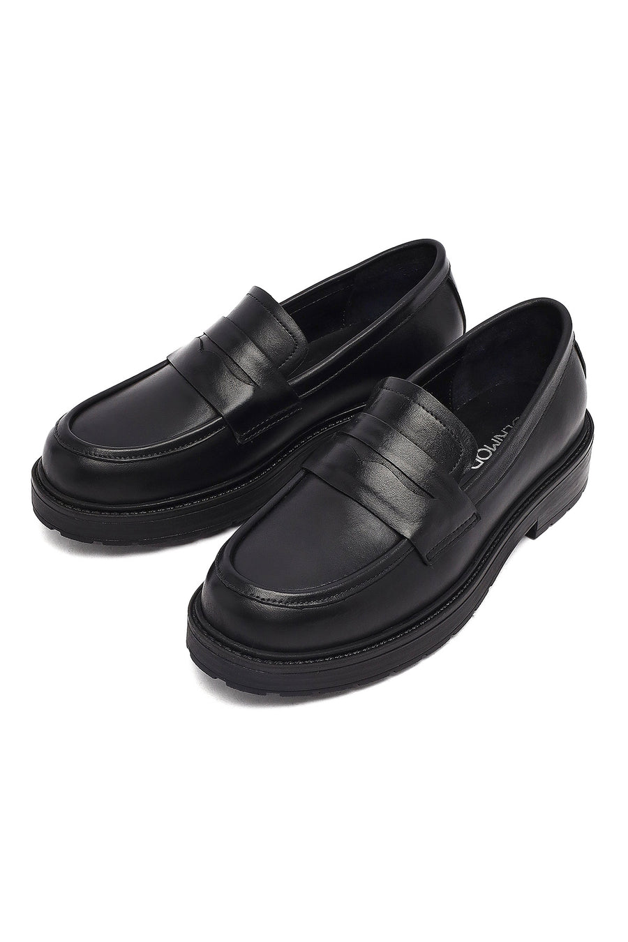 Women's Black Thick-Soled Leather Masculine Loafer