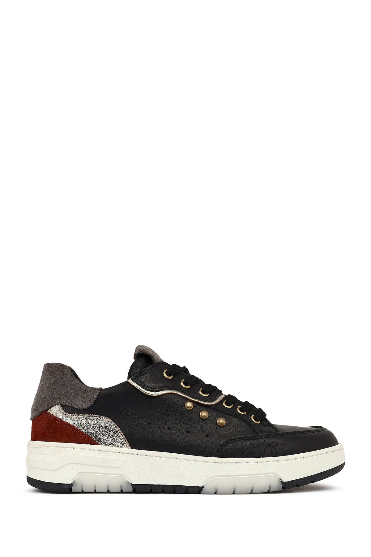 Woman Black Lace-Up Thick Sole Leather Sneakers 25AFD220614 | Derimod