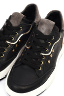 Woman Black Lace-Up Thick Sole Leather Sneakers | Derimod