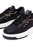 Woman Black Lace-Up Thick Sole Leather Sneakers | Derimod