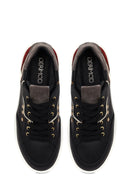 Woman Black Lace-Up Thick Sole Leather Sneakers | Derimod