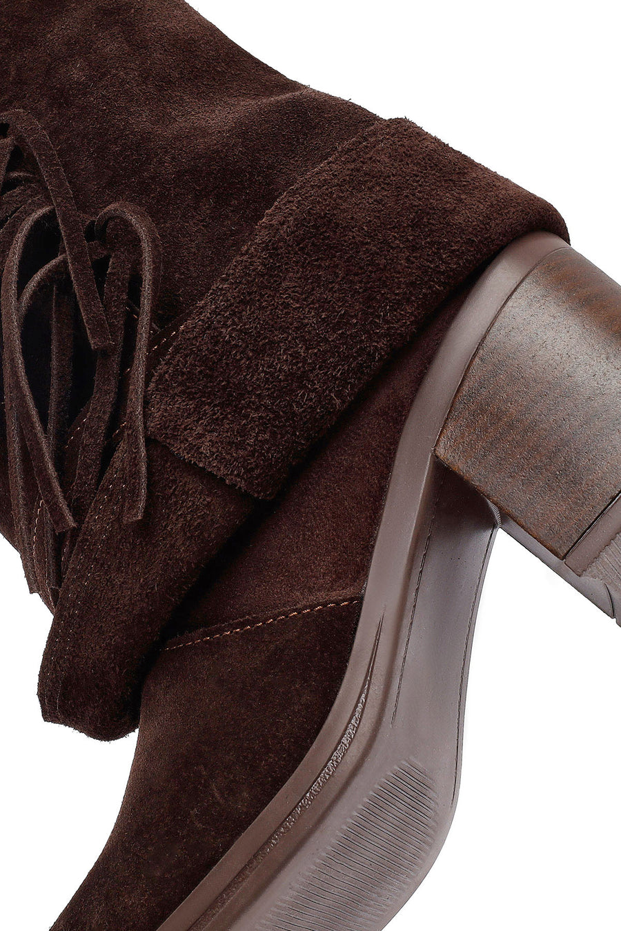 Woman Brown Chunky Heel Suede Leather Boat