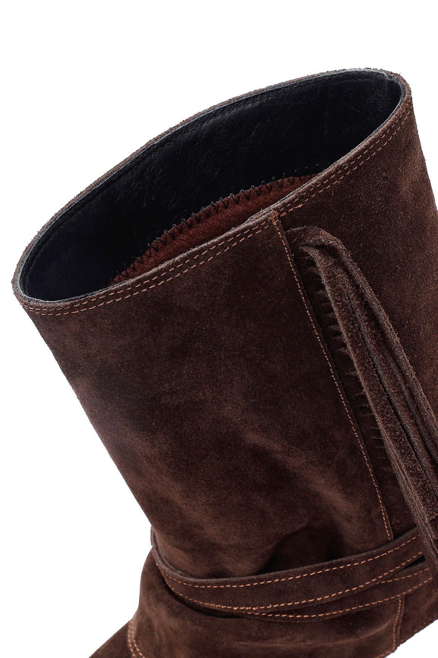 Woman Brown Chunky Heel Suede Leather Boat