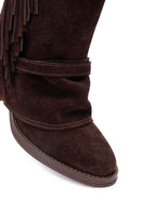 Woman Brown Chunky Heel Suede Leather Boat | Derimod