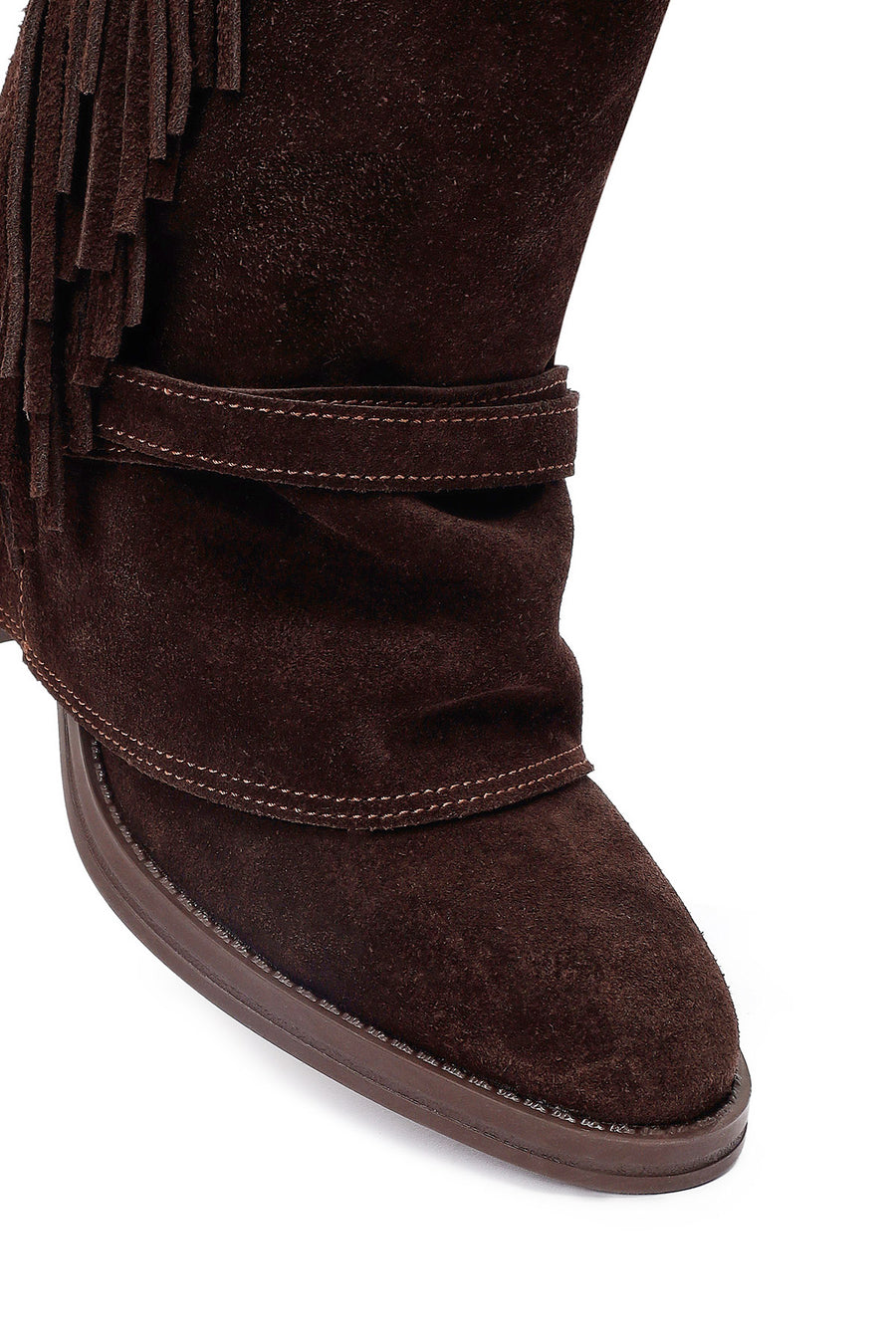 Woman Brown Chunky Heel Suede Leather Boat
