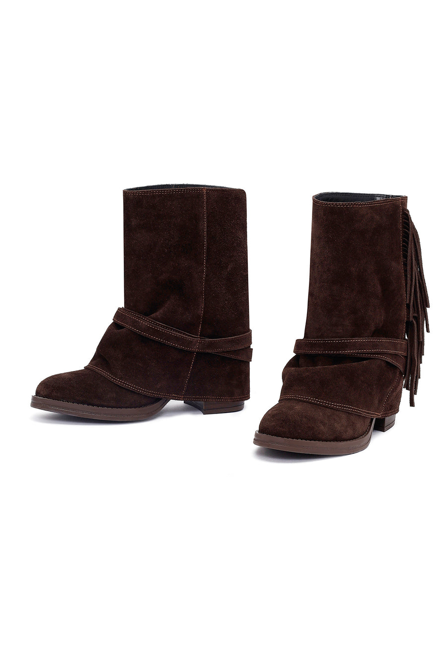 Woman Brown Chunky Heel Suede Leather Boat