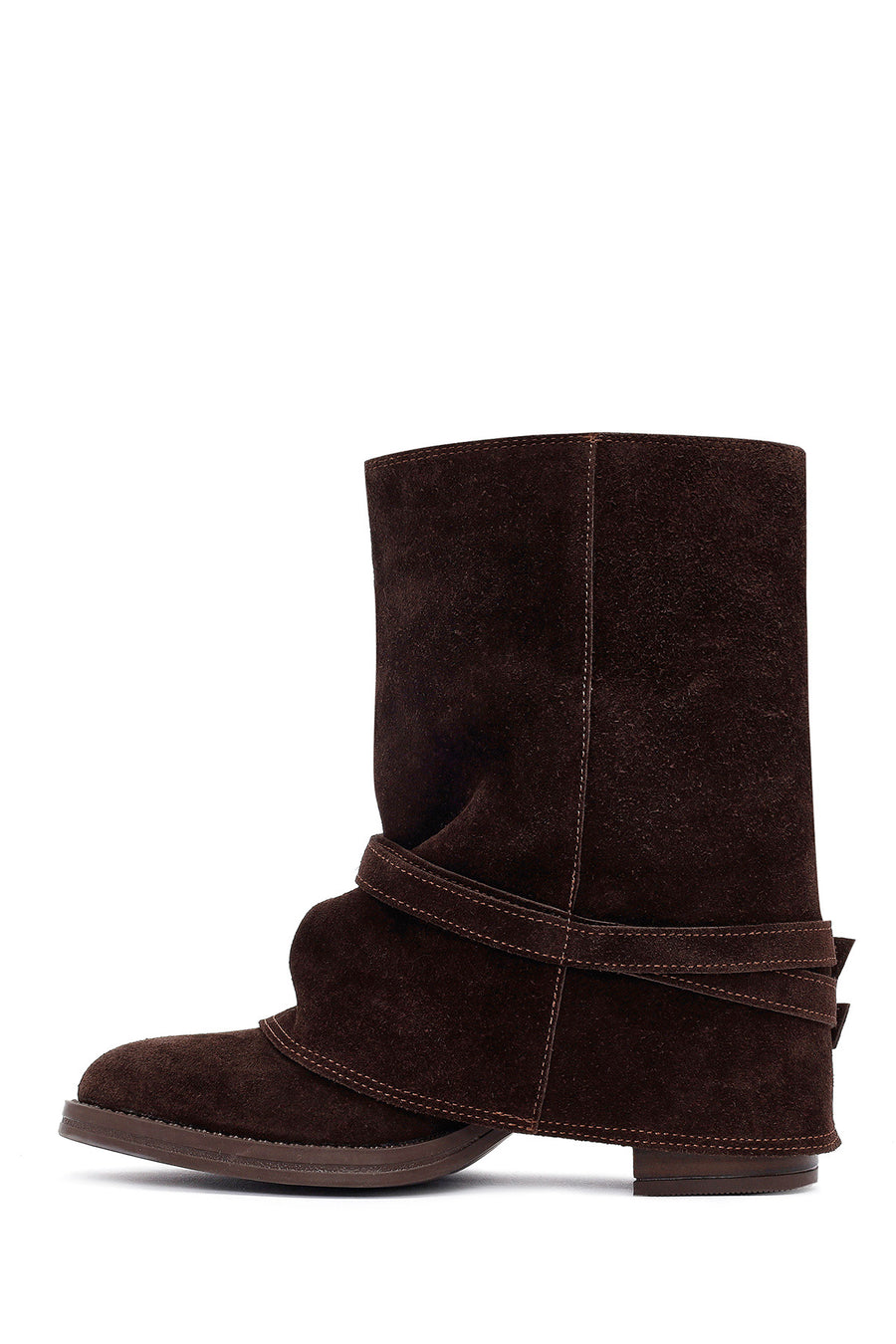 Woman Brown Chunky Heel Suede Leather Boat