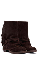 Woman Brown Chunky Heel Suede Leather Boat | Derimod