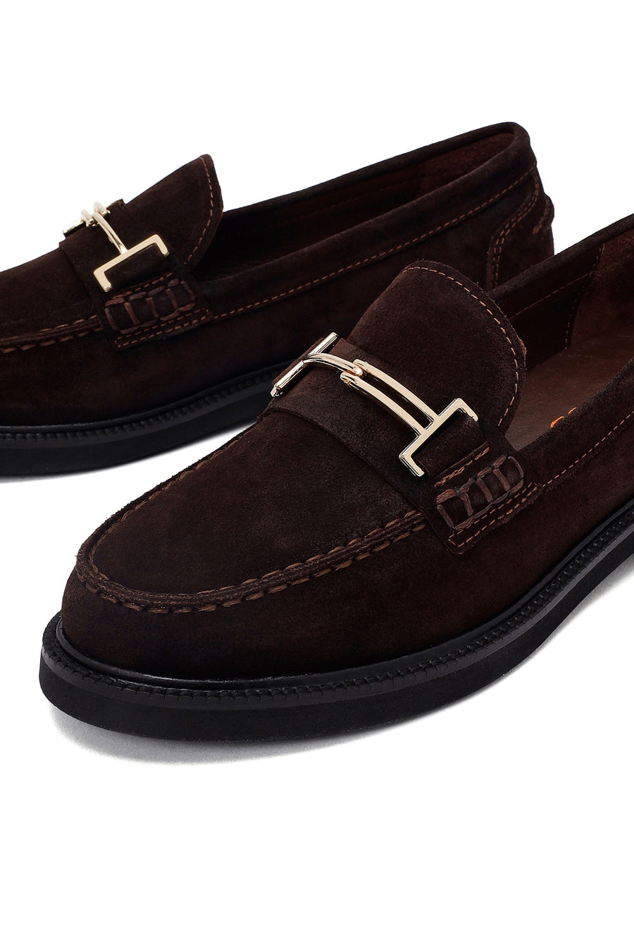 Woman Brown Buckled Suede Leather Loafer