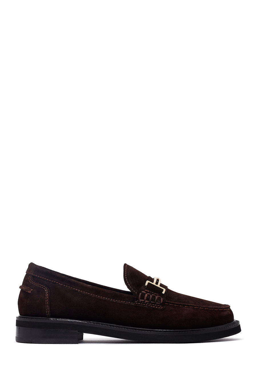 Woman Brown Buckled Suede Leather Loafer