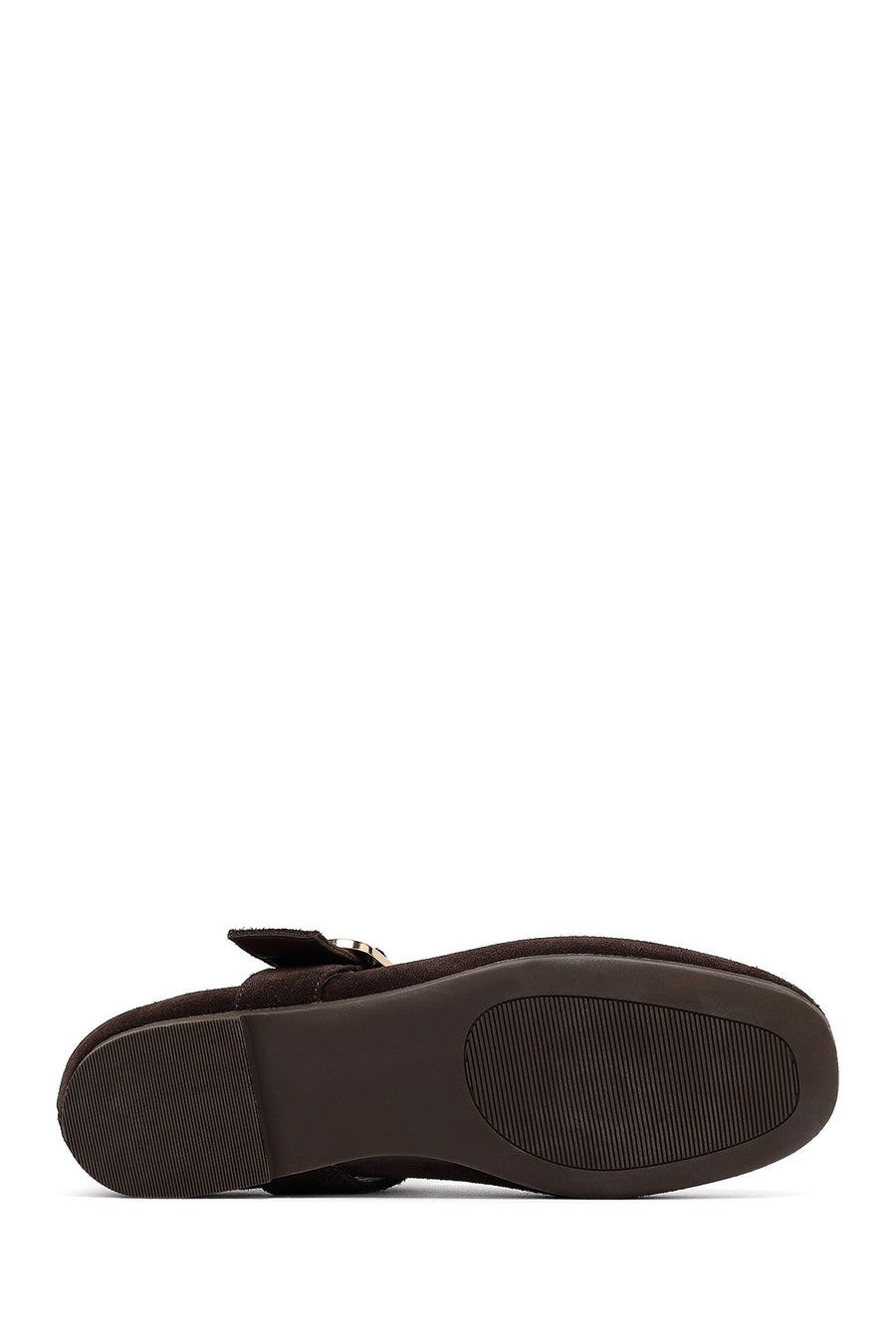 Woman Brown Buckled Suede Leather Babet
