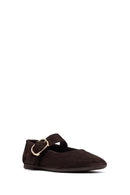 Woman Brown Buckled Suede Leather Babet | Derimod