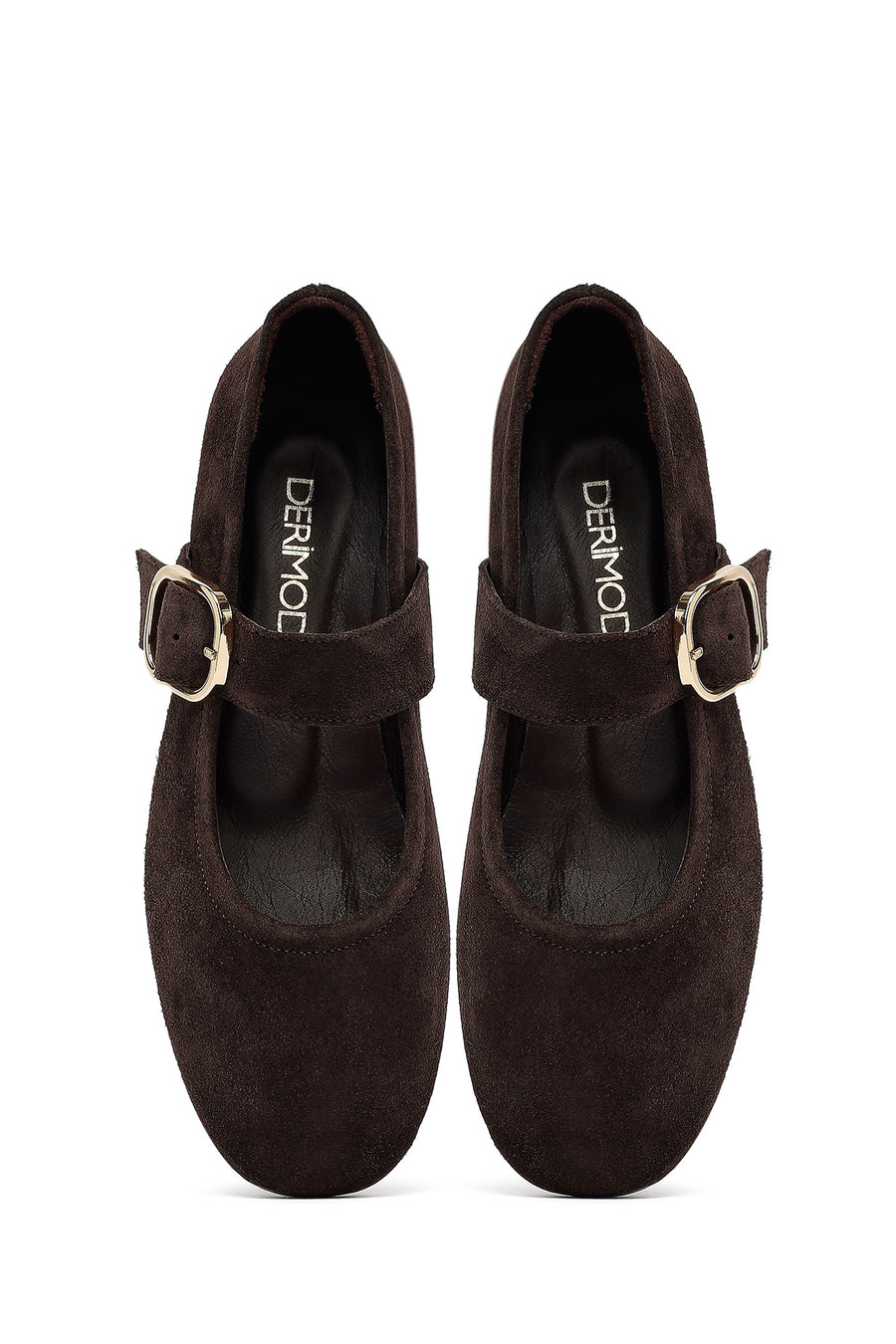 Woman Brown Buckled Suede Leather Babet