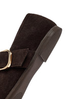 Woman Brown Buckled Suede Leather Babet | Derimod