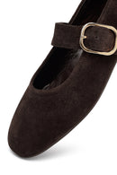 Woman Brown Buckled Suede Leather Babet | Derimod