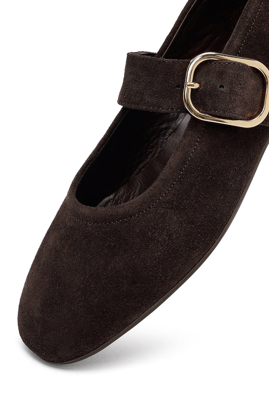 Woman Brown Buckled Suede Leather Babet