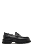 Woman Black Thick-Soled Leather Masculine Loafers | Derimod