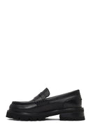 Woman Black Thick-Soled Leather Masculine Loafers | Derimod