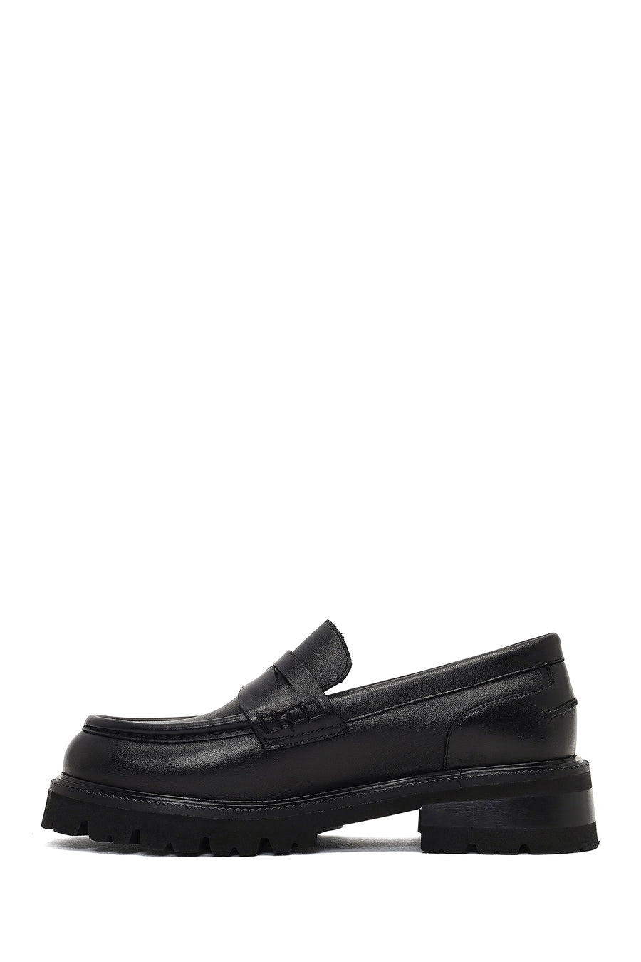 Woman Black Thick-Soled Leather Masculine Loafers