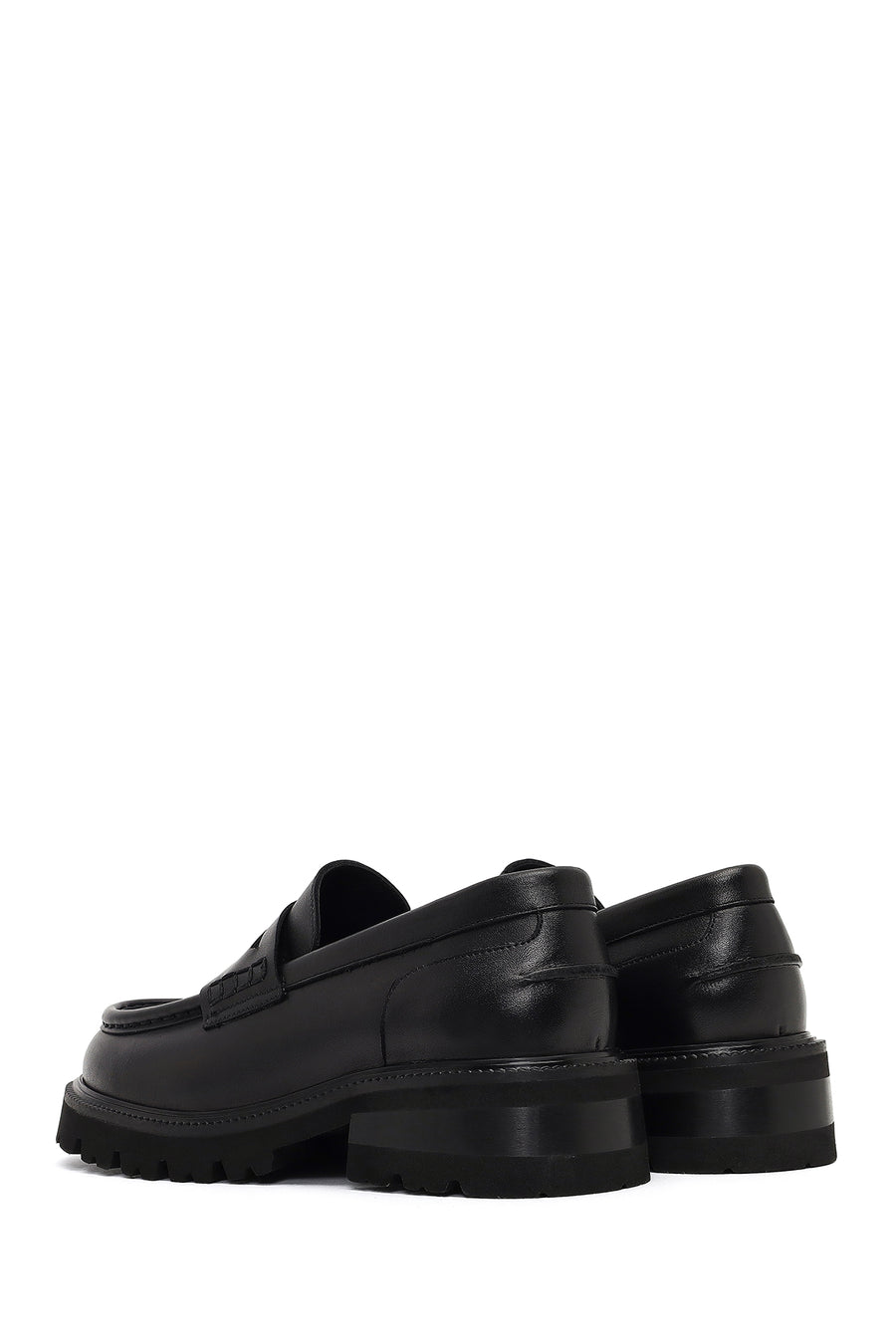 Woman Black Thick-Soled Leather Masculine Loafers