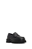Woman Black Thick-Soled Leather Masculine Loafers | Derimod