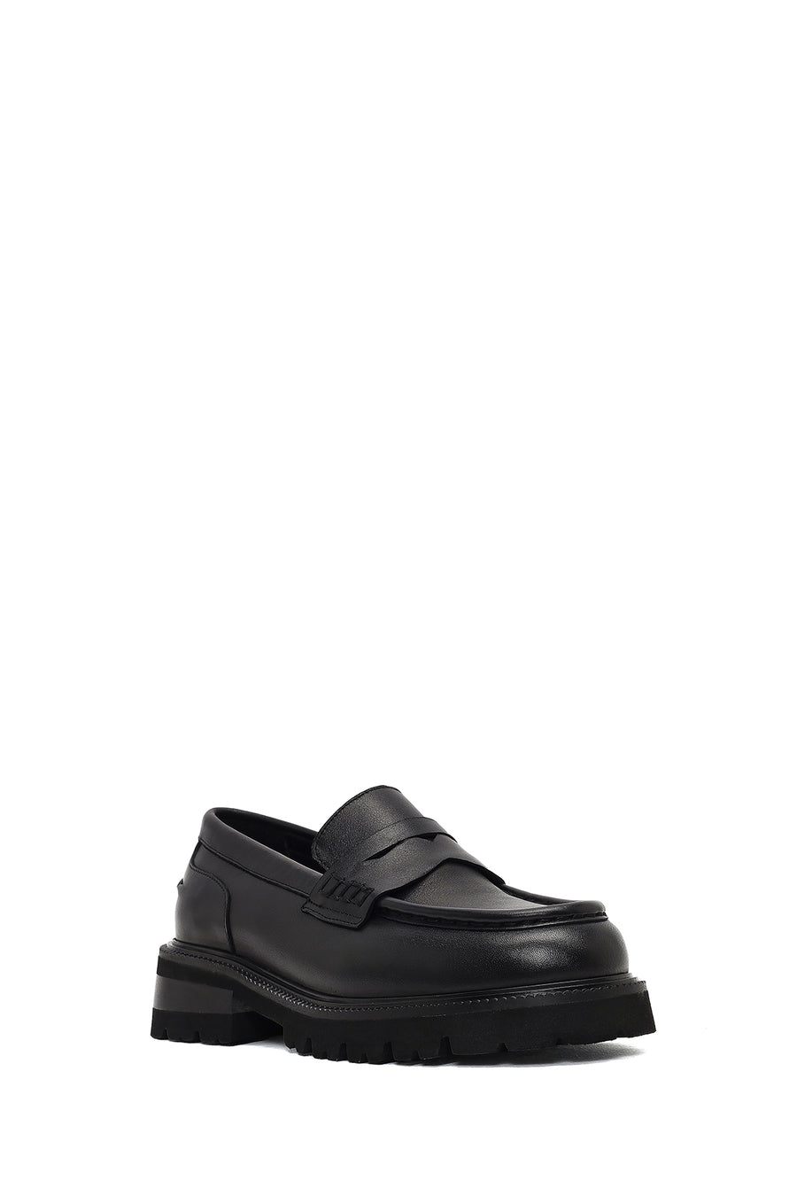 Woman Black Thick-Soled Leather Masculine Loafers