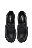 Woman Black Thick-Soled Leather Masculine Loafers | Derimod
