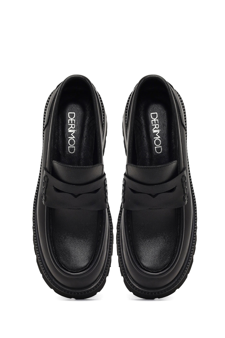 Woman Black Thick-Soled Leather Masculine Loafers