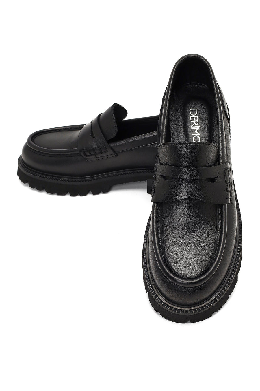 Woman Black Thick-Soled Leather Masculine Loafers