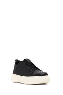 Women's Black Lace-Up Thick-Soled Leather Sneaker | Derimod